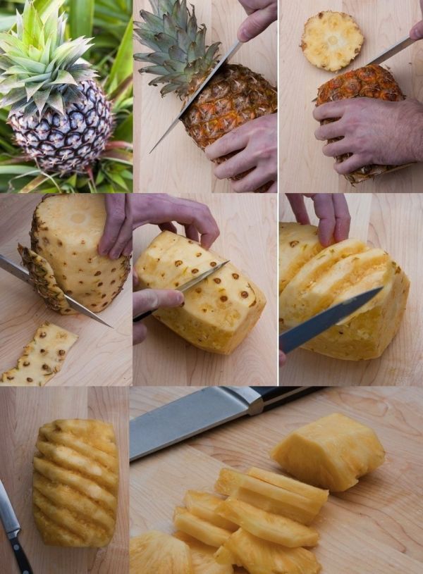 Чем можно быстро и аккуратно почистить ананас от кожуры в домашних условиях, красиво нарезать различными способами и сервировать праздничный стол